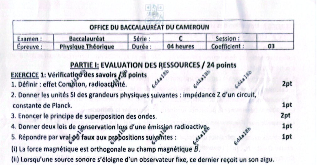 Épreuve de Physique Théorique au Baccalauréat Séries C — Session 2026