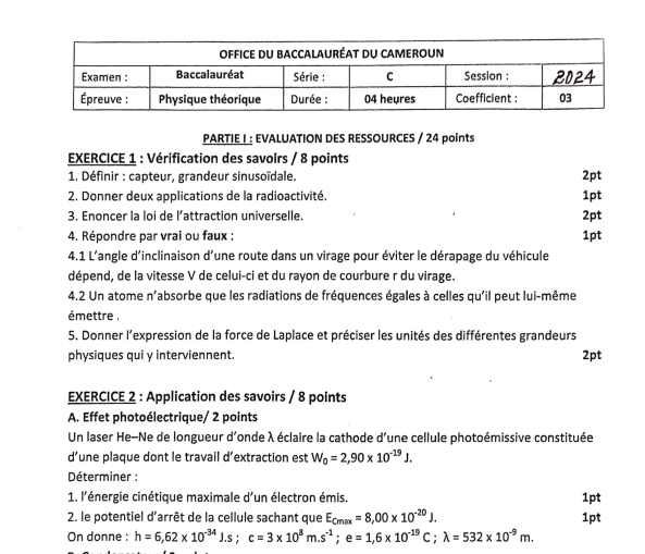 Bac C 2024 - Physique
