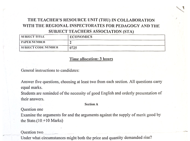 TRU Mock – GCE A/L Economics Paper 2