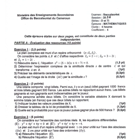 Bac D 2024 - Maths