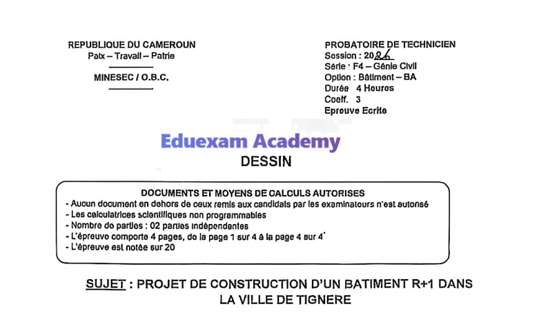 Épreuve de Dessin Technique - Probatoire F4-BA (Génie Civil, option Bâtiment) 2026