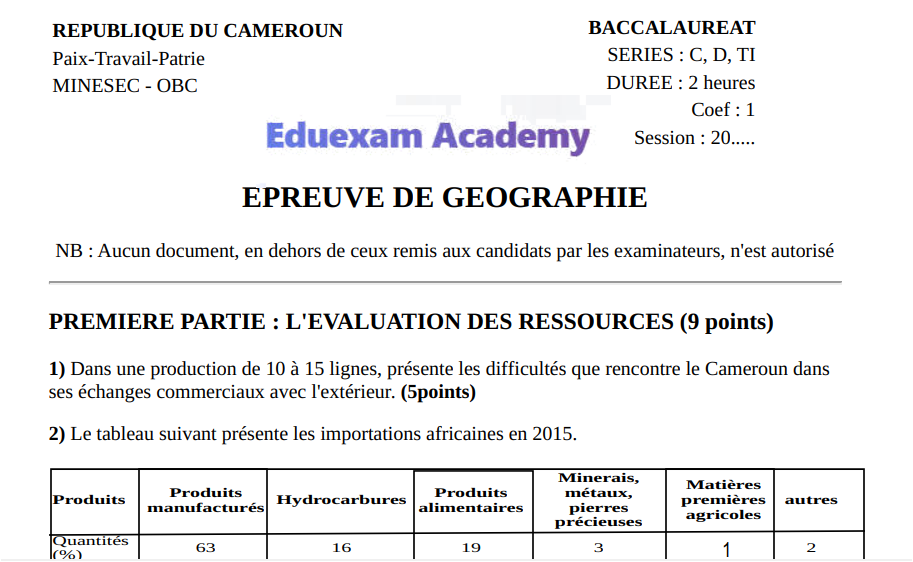 Pack Complet Baccalauréat Série D 2026 — Toutes les Épreuves Officielles Cameroun