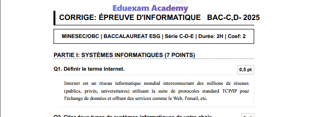 Corrigé - Épreuve d'Informatique BAC C, D 2025