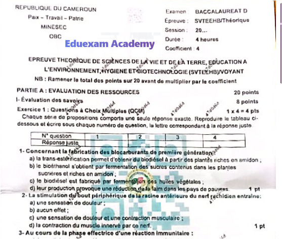 Épreuve Pratique de SVT au Baccalauréat Série D — Session 2026