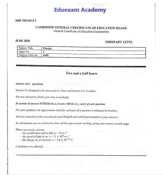 GCE ordinary level physics-2 2020