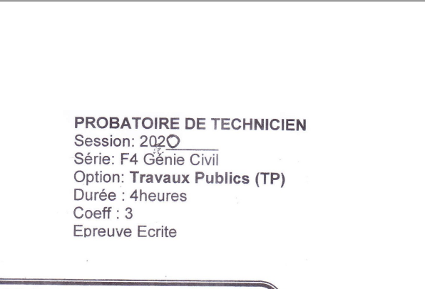 Probatoire F4 Génie Civil 2020 Dessin Technique Cameroun PDF