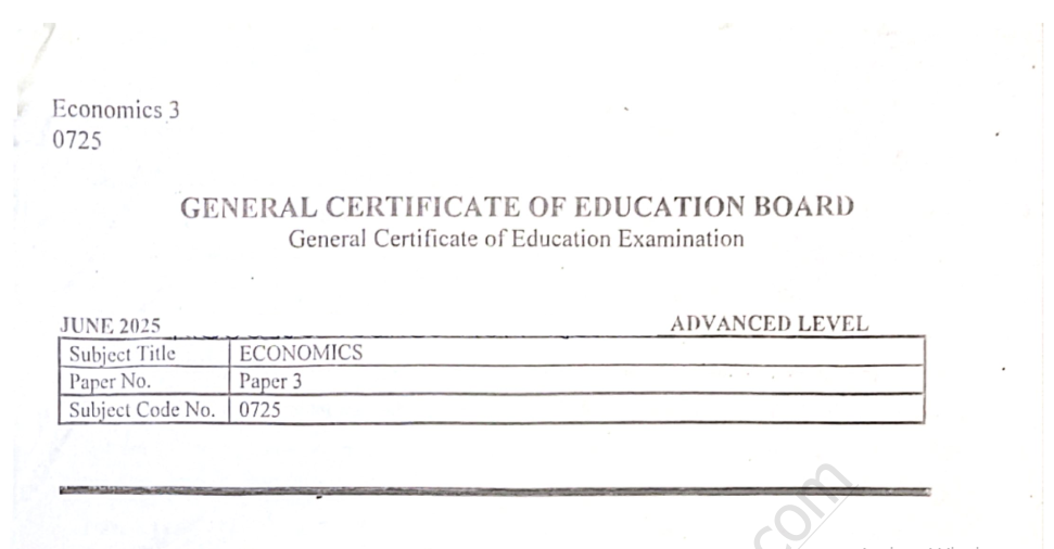 GCE Advanced Level Economics Paper 3 – June/August 2025