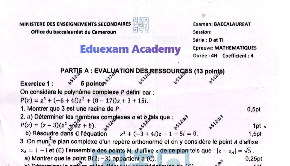 Épreuve de Mathématiques au Baccalauréat Séries D et TI — Session 2026