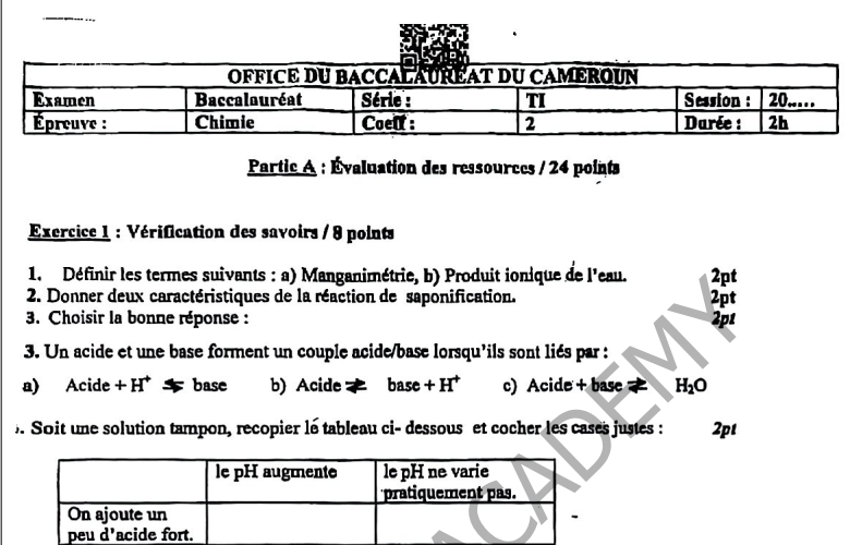 Bac TI 2025 - Chimie