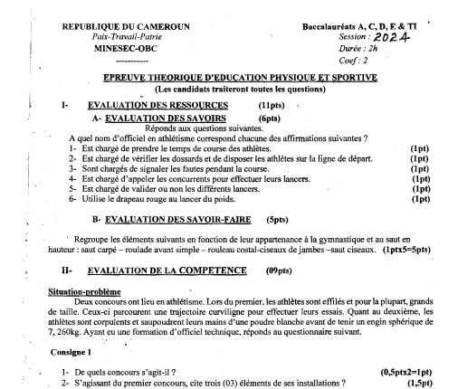 Bac ESG 2024 - épreuve théorique - EPS