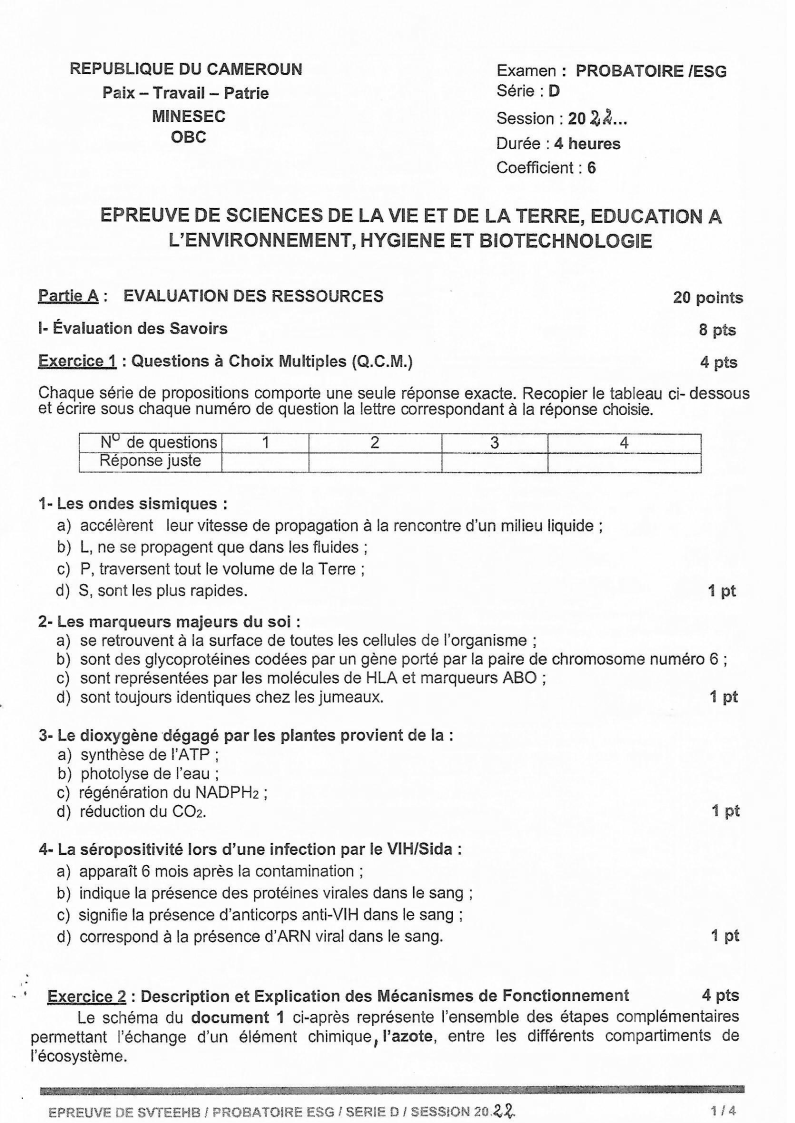 Probatoire D 2022 - SVT