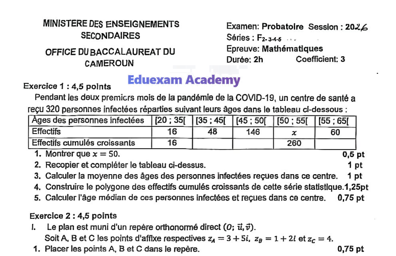 Épreuve de Mathématiques - Probatoire F2-3-4-6 2026