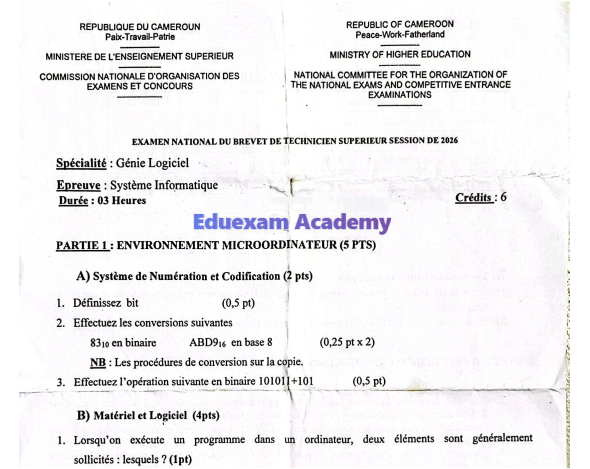 BTS GL 2026 – Épreuve de Système Informatique
