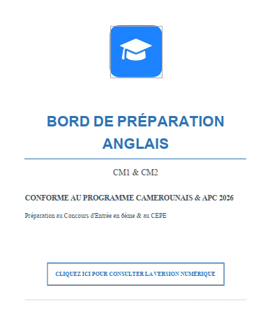 Bord de préparation anglais au cep CM1-CM2
