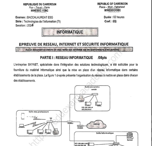 Bac TI 2024 Réseaux – Épreuve officielle et corrigé PDF Cameroun