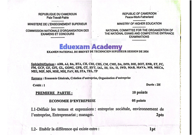 BTS GL 2026 – Économie et Création d’Entreprise | Eduexam Academy