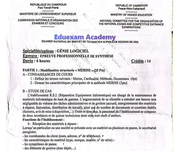 Bts GL 2026 EPREUVE PROFESSIONNELLE DE SYNTHESE