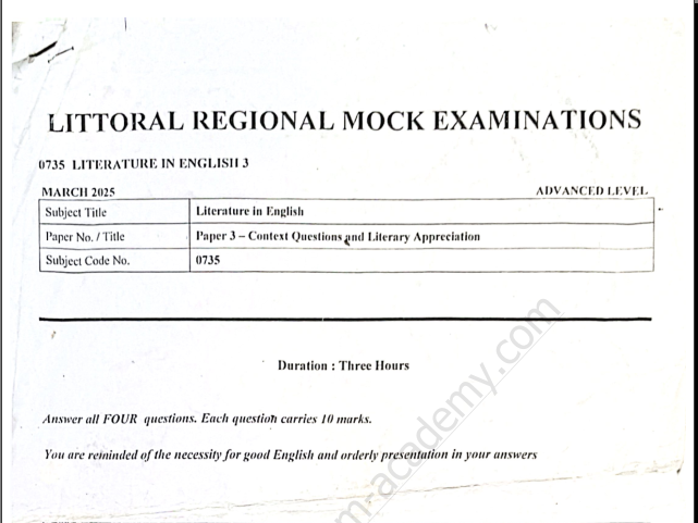 Littoral Regional Mock – Literature in English Paper 3 – March 2025