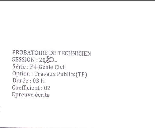 Probatoire F4 Génie Civil 2020 Exploitation Cameroun PDF