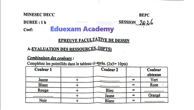 Épreuve Facultative de Dessin au BEPC — Session 2026