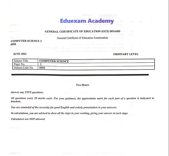 GCE ordinary level 0595 COMPUTER SCIENCE 2