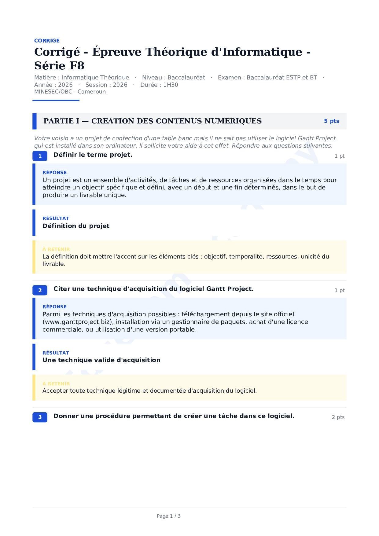 Corrigé d'Informatique Théorique Baccalauréat ESTP et BT 2026
