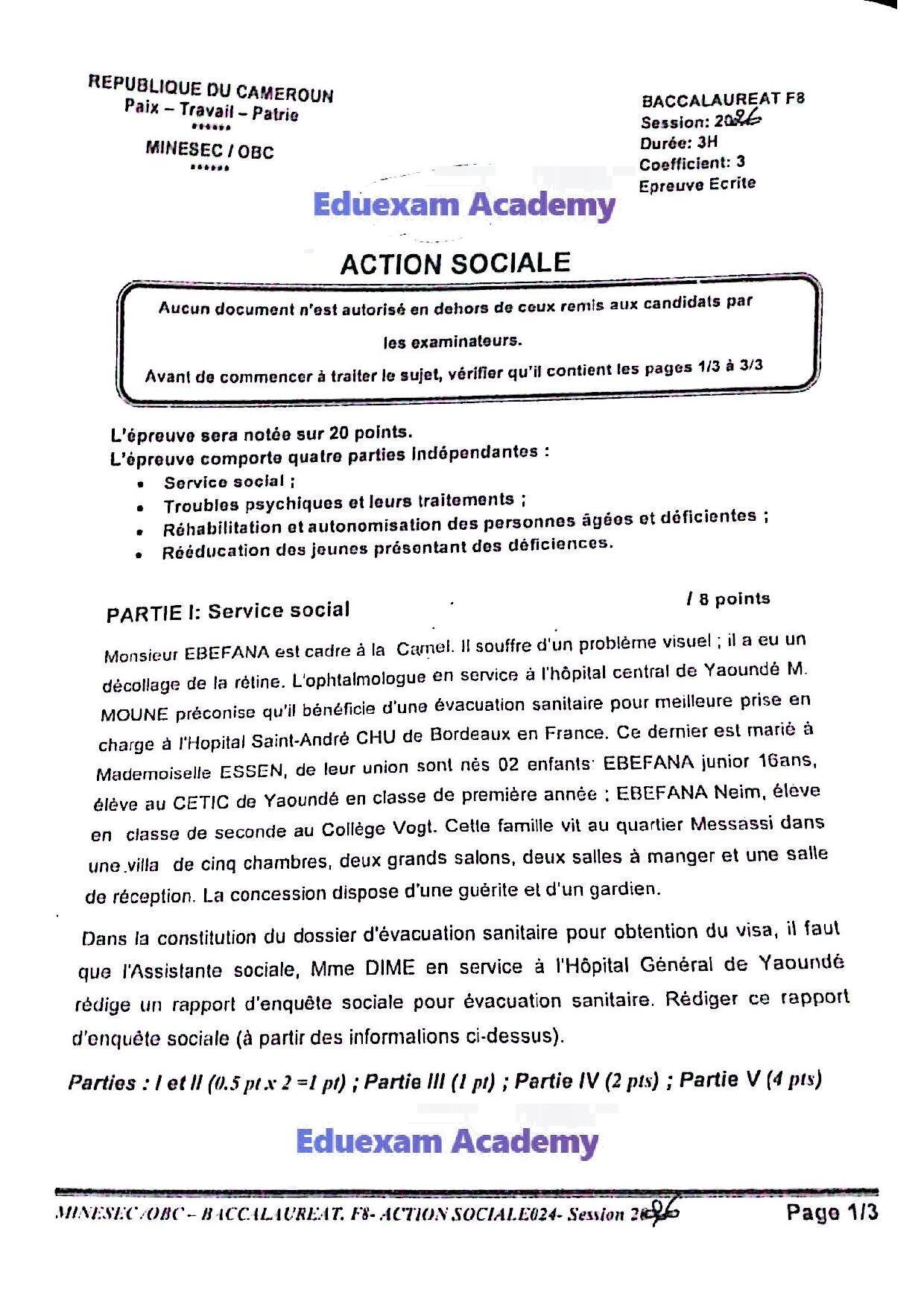 Epreuve de Baccalauréat F8 Action Sociale 2026