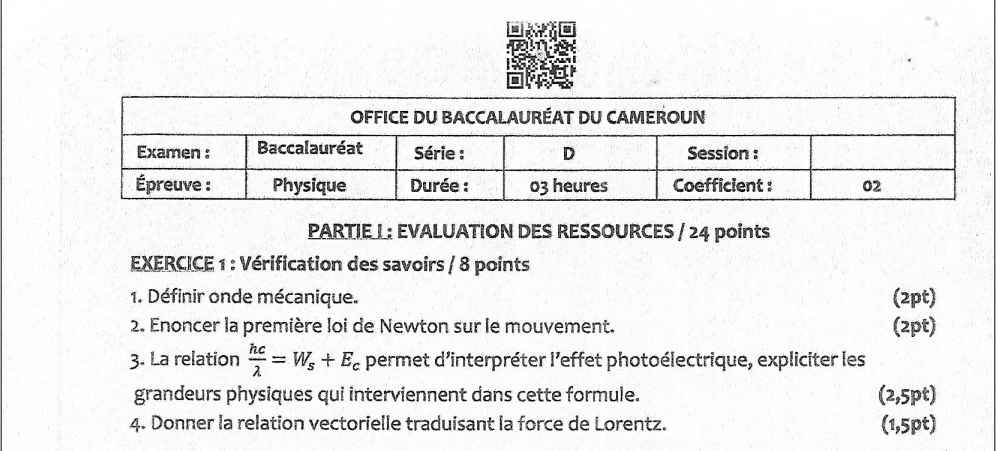 Bac D 2025 - Physique
