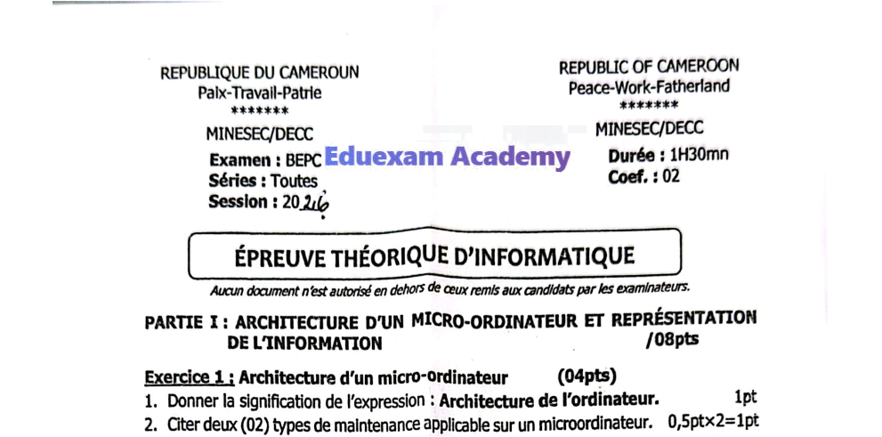 Épreuve Théorique d'Informatique au BEPC — Session 2026