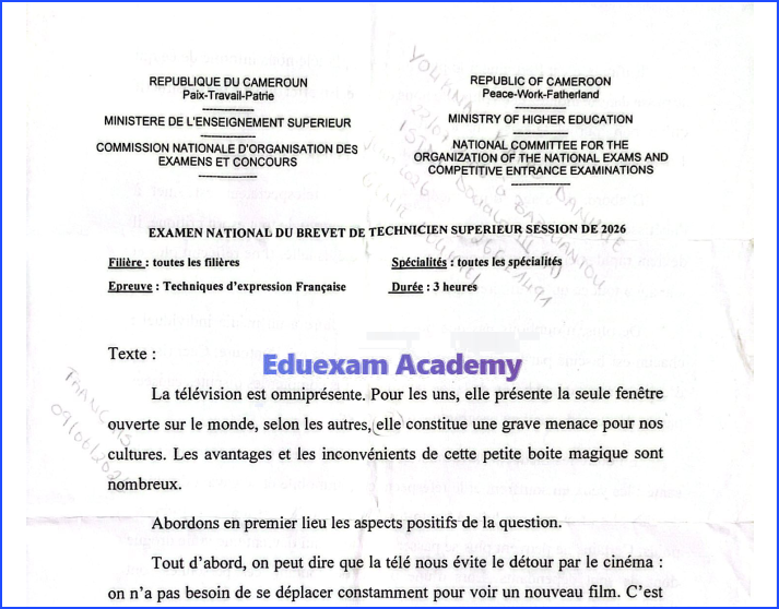 Epreuve de BTS GL 2026 -Technique expression francaise