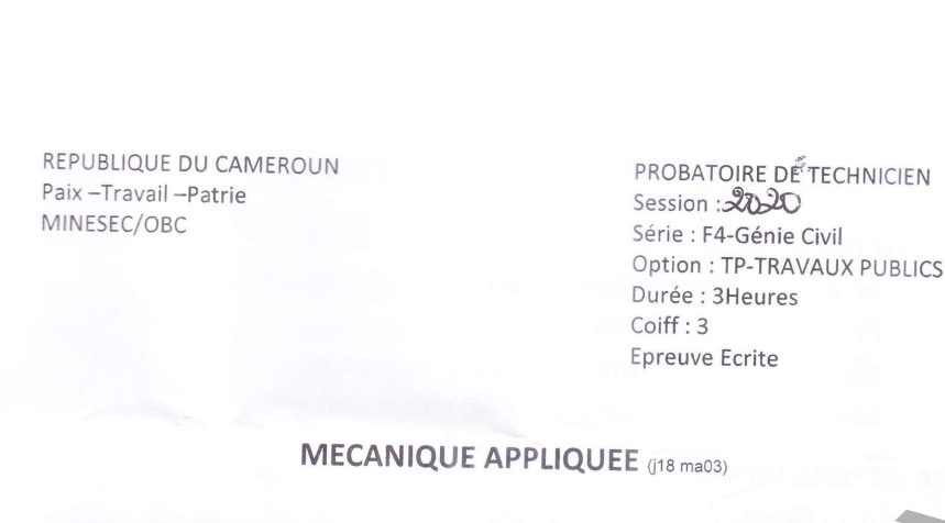 Probatoire F4 Génie Civil 2020 Mécanique Appliquée Cameroun PDF