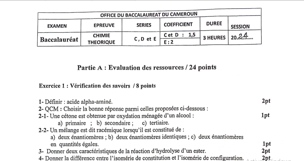 Bac C 2024 - Chimie