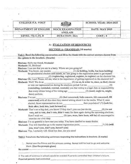 Bac Blanc – Anglais - Collège F-X. Vogt