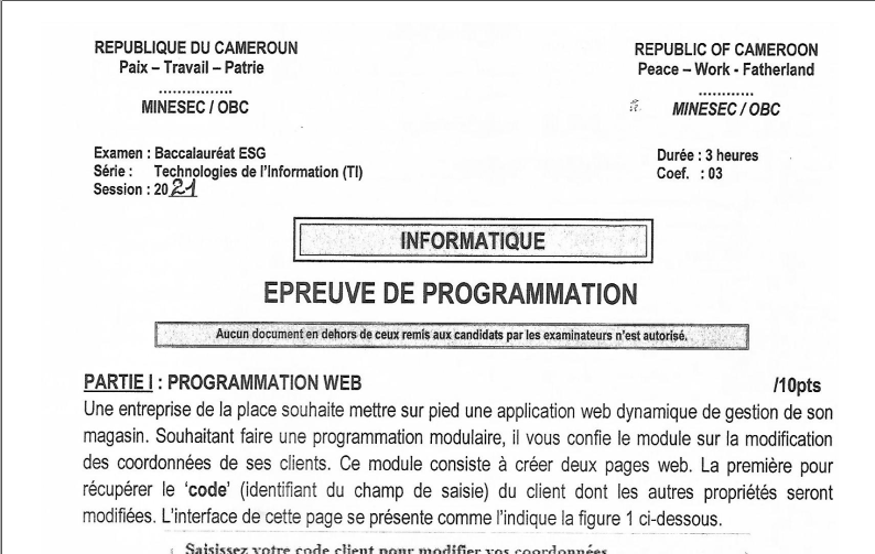 Bac Ti 2021 Epreuve de programmation