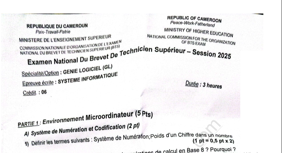 Épreuve de Système Informatique BTS Génie Logiciel 2025