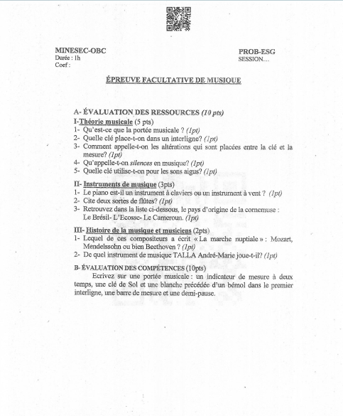 Probatoire C 2025 -Musique