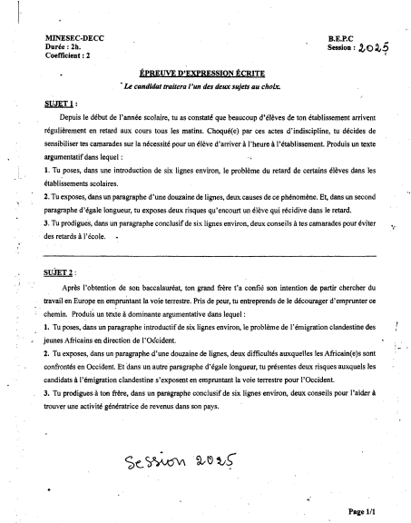 BEPC 2025 - Expression_ecrite