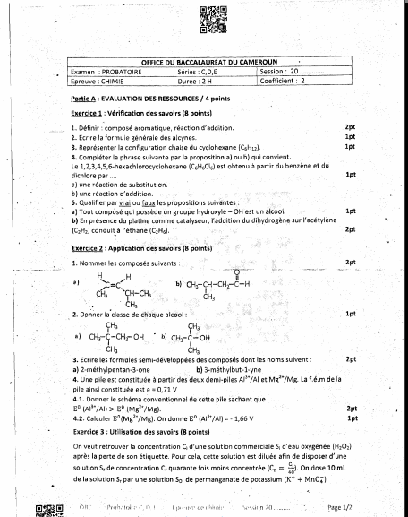 Probatoire D 2025 - Chimie