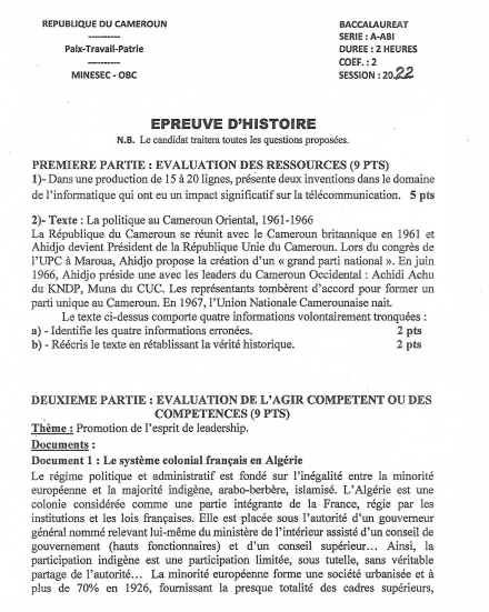 Bac A 2022 - Hist-Géo