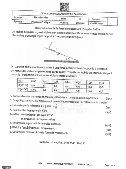 Bac C 2025 - Physique Pratique