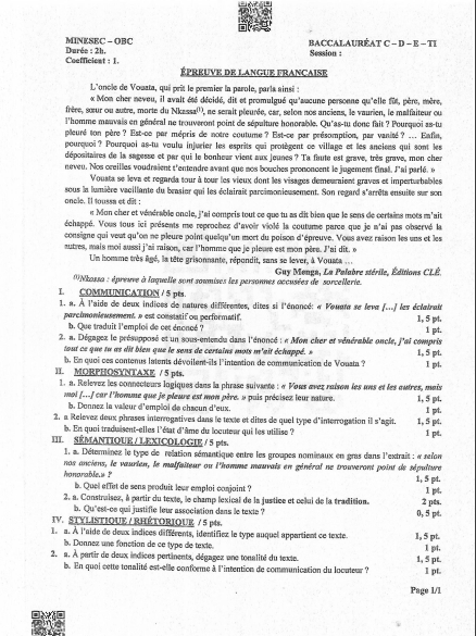 Bac C, D, E, TI - 2025 - Langue Française