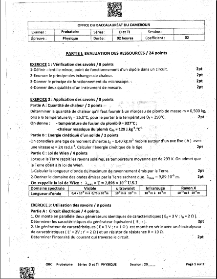 Probatoire D 2025 - Physique