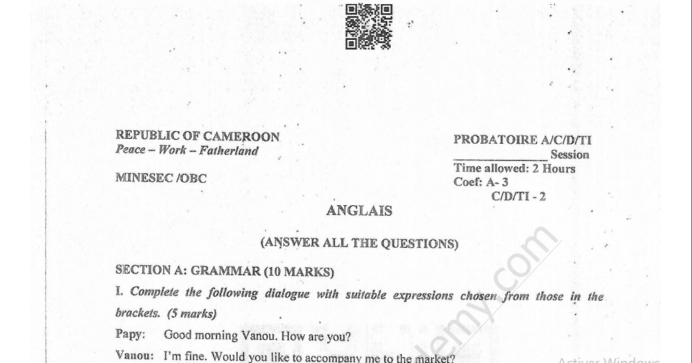 Probatoire A 2025 - Anglais