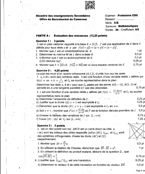 Probatoire C 2025 - Maths