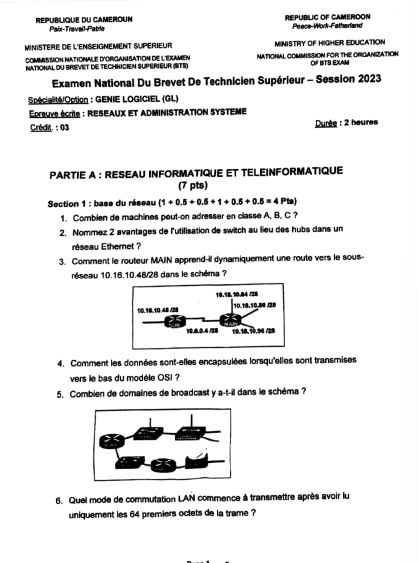 BTS Gl 2023 epreuve de réseaux  pdf